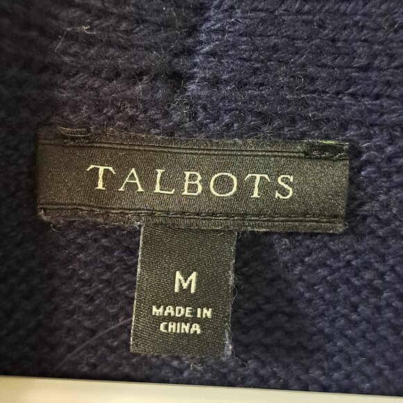 Talbots  M Navy White Raglan Sleeve Open Front Cardigan Striped Cashmere Blend - Picture 2 of 10